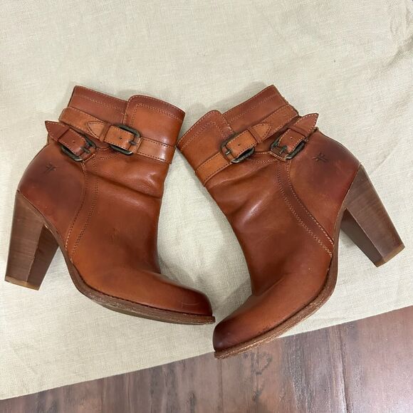 FRYE 4015 Ankle Boots Booties in Cognac Leather #3475389 - Picture 4 of 11